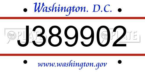 J389902 District Of Columbia License Plate