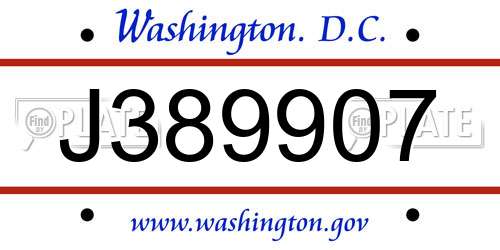 J389907 District Of Columbia License Plate
