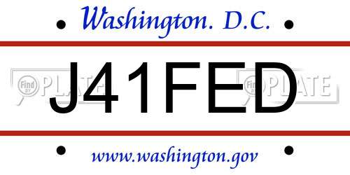 J41FED District Of Columbia License Plate