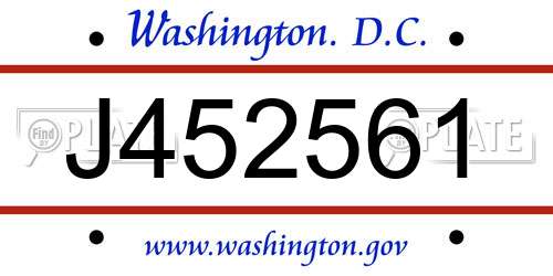 J452561 District Of Columbia License Plate