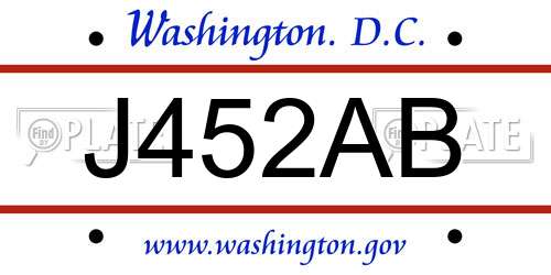 J452AB District Of Columbia License Plate