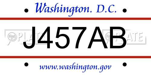 J457AB District Of Columbia License Plate