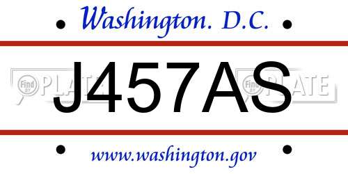 J457AS District Of Columbia License Plate