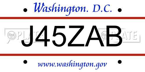 J45ZAB District Of Columbia License Plate