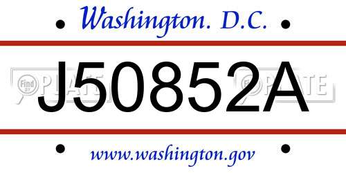 J50852A District Of Columbia License Plate