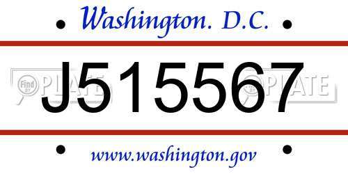 J515567 District Of Columbia License Plate