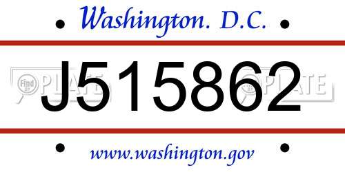 J515862 District Of Columbia License Plate