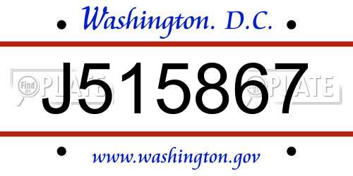 J515867 District Of Columbia License Plate