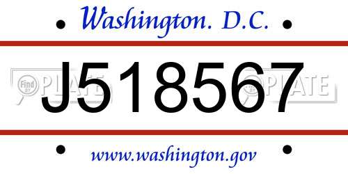 J518567 District Of Columbia License Plate