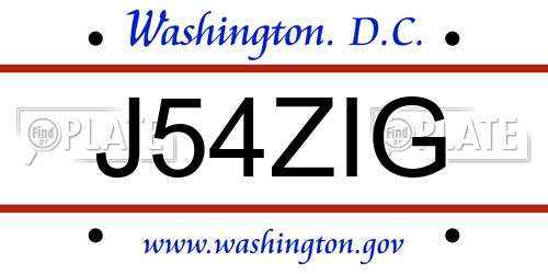 J54ZIG District Of Columbia License Plate