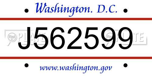 J562599 District Of Columbia License Plate