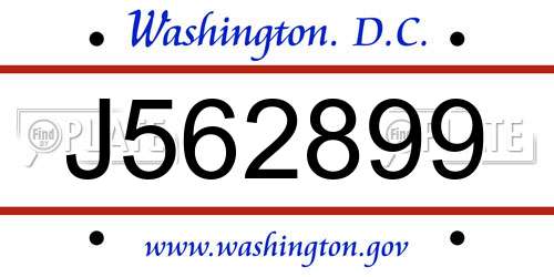 J562899 District Of Columbia License Plate