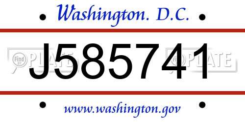 J585741 District Of Columbia License Plate