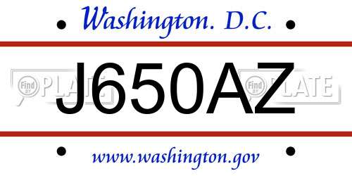 J650AZ District Of Columbia License Plate