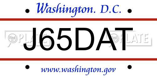 J65DAT District Of Columbia License Plate