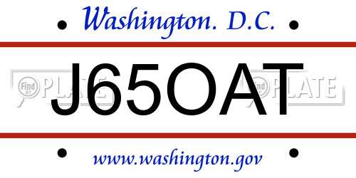 J65OAT District Of Columbia License Plate