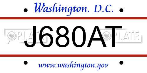 J680AT District Of Columbia License Plate