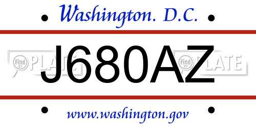 J680AZ District Of Columbia License Plate
