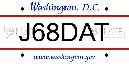 J68DAT District Of Columbia License Plate