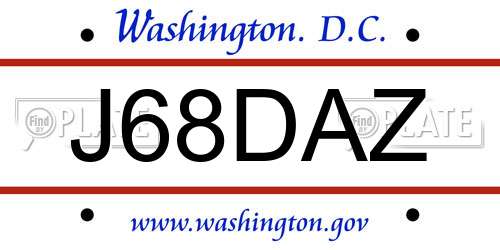 J68DAZ District Of Columbia License Plate