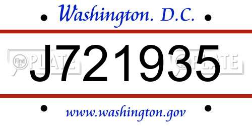 J721935 District Of Columbia License Plate