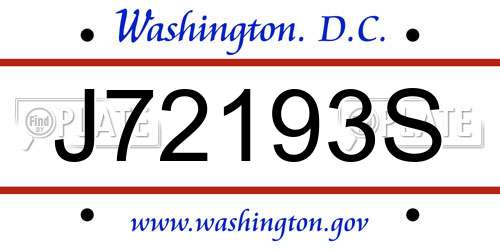 J72193S District Of Columbia License Plate