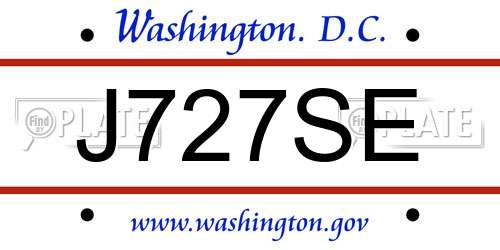 J727SE District Of Columbia License Plate