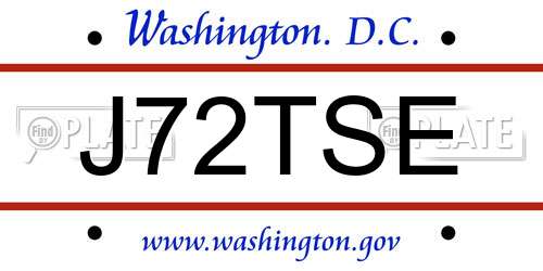 J72TSE District Of Columbia License Plate