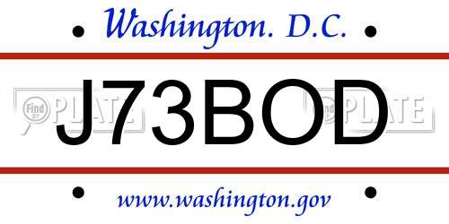 J73BOD District Of Columbia License Plate