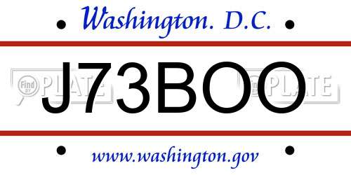 J73BOO District Of Columbia License Plate