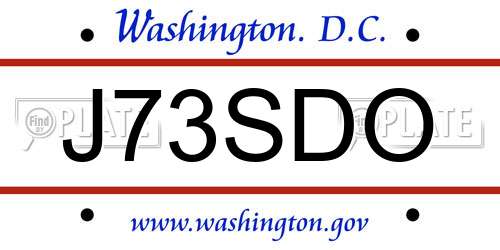 J73SDO District Of Columbia License Plate