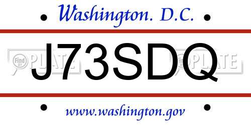 J73SDQ District Of Columbia License Plate