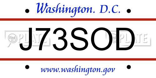 J73SOD District Of Columbia License Plate