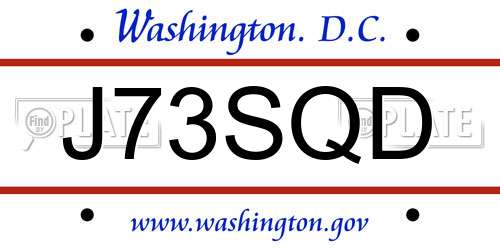 J73SQD District Of Columbia License Plate