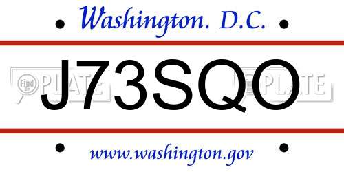 J73SQO District Of Columbia License Plate
