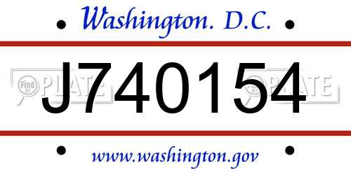 J740154 District Of Columbia License Plate