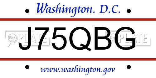 J75QBG District Of Columbia License Plate