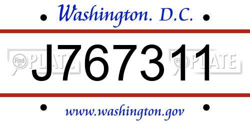 J767311 District Of Columbia License Plate