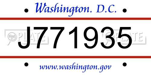 J771935 District Of Columbia License Plate