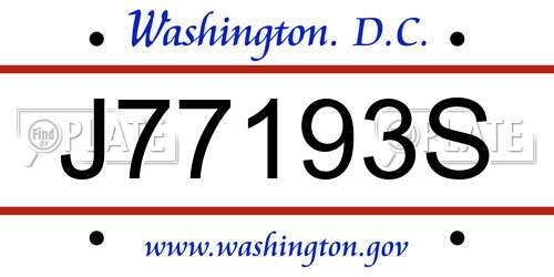 J77193S District Of Columbia License Plate