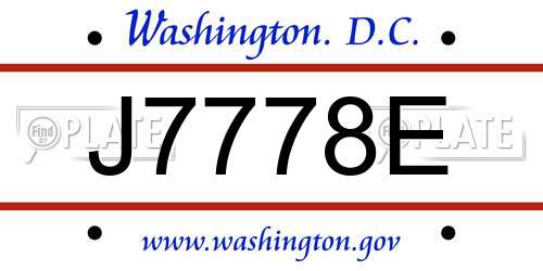 J7778E District Of Columbia License Plate