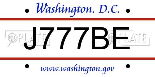 J777BE District Of Columbia License Plate