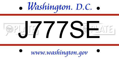J777SE District Of Columbia License Plate