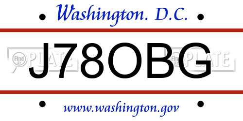 J78OBG District Of Columbia License Plate