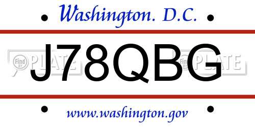 J78QBG District Of Columbia License Plate