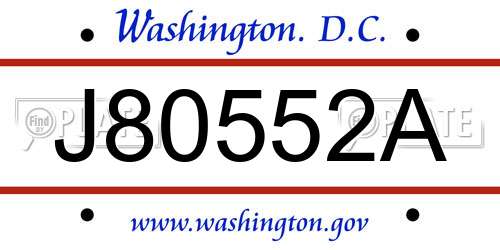 J80552A District Of Columbia License Plate