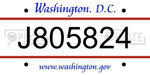 J805824 District Of Columbia License Plate