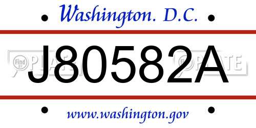 J80582A District Of Columbia License Plate