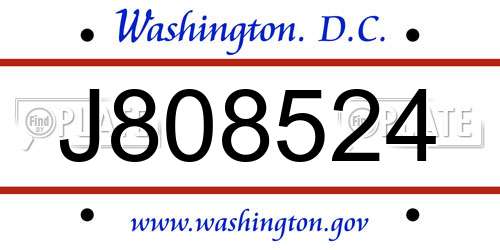 J808524 District Of Columbia License Plate