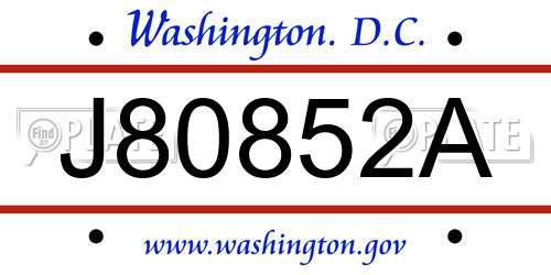 J80852A District Of Columbia License Plate